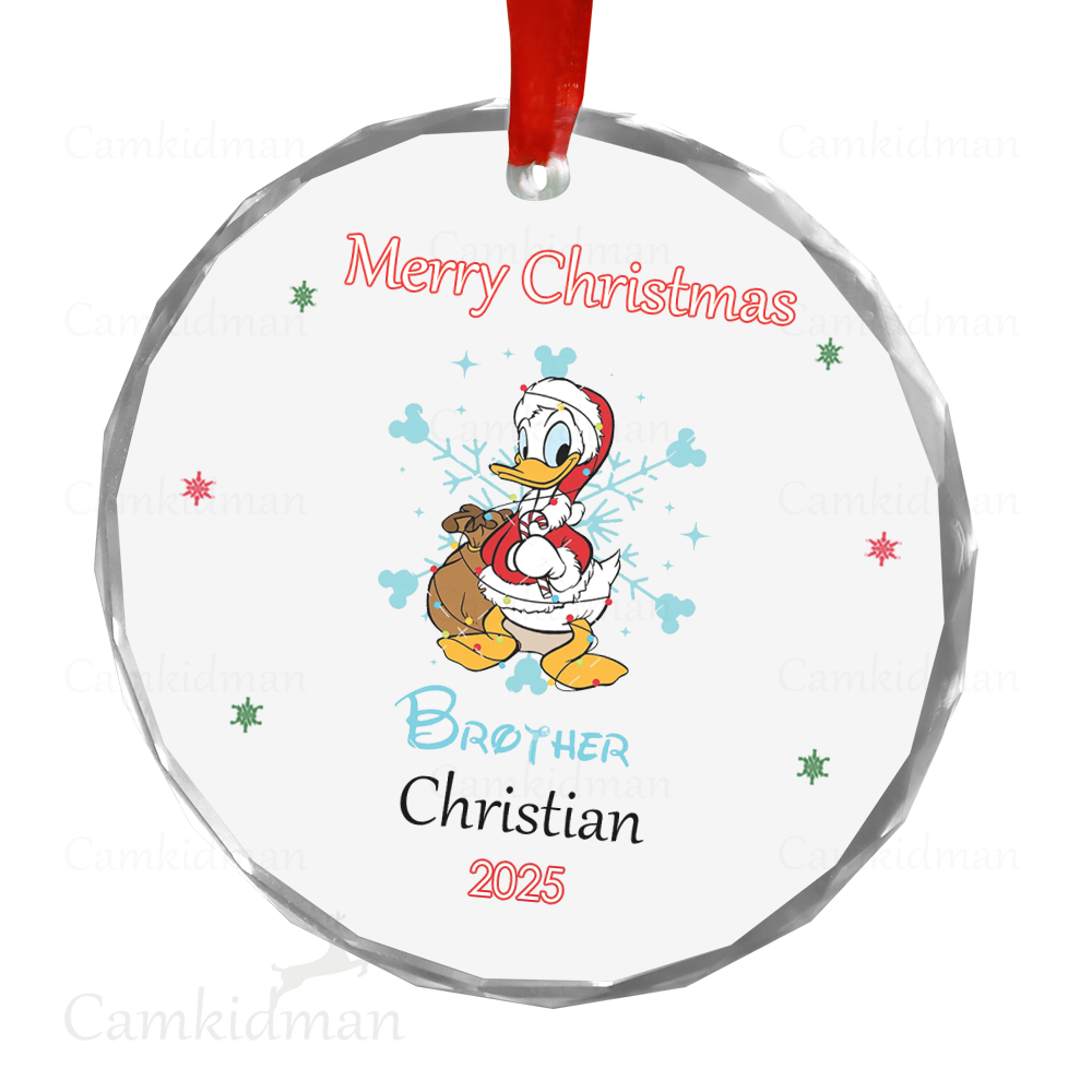 Personalized Name Disney Donald Duck Brother 2025 Glass Christmas Ornament Decoration