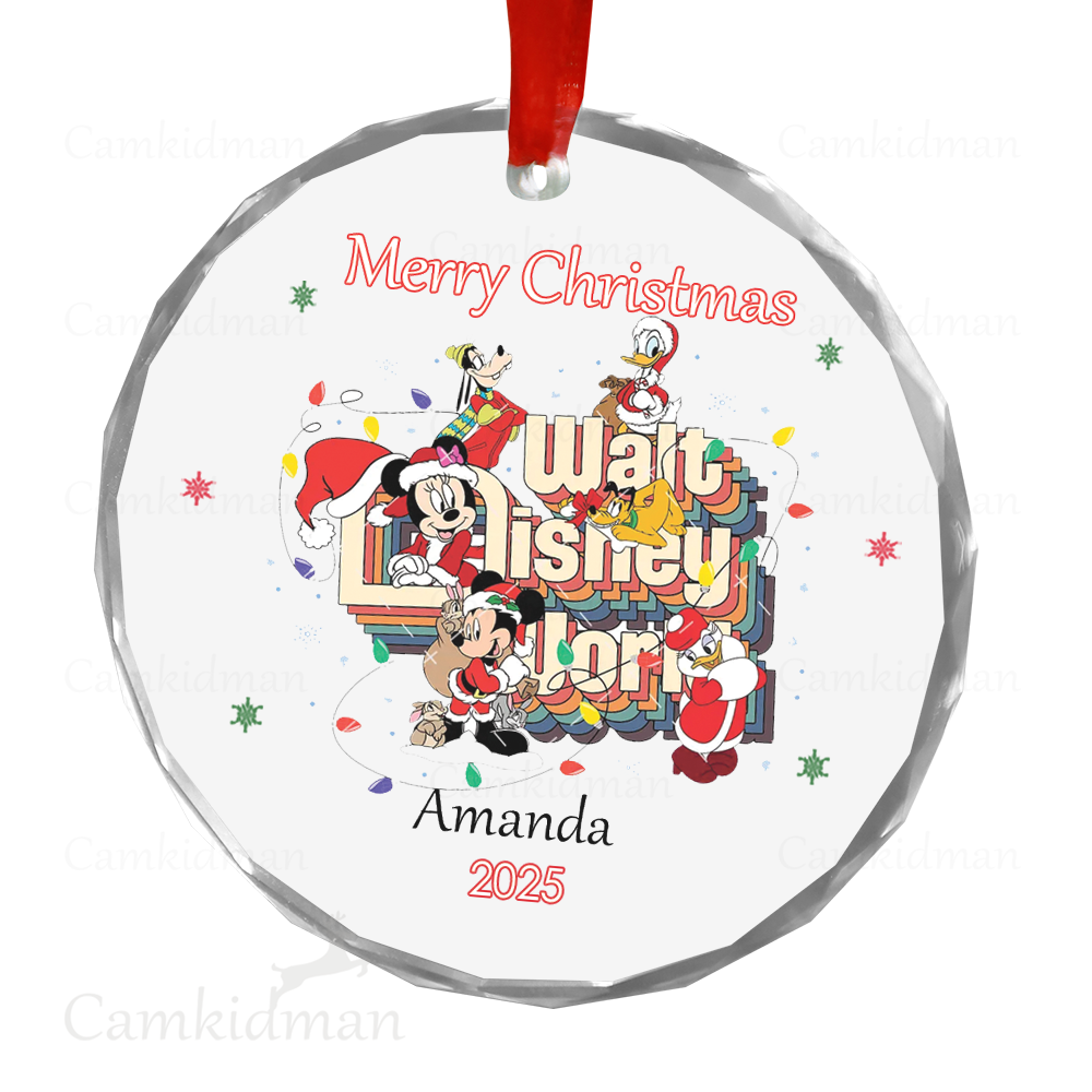 Personalized Name Disney Characters Not a Creature Was Stirring 2025 Glass Christmas Ornament