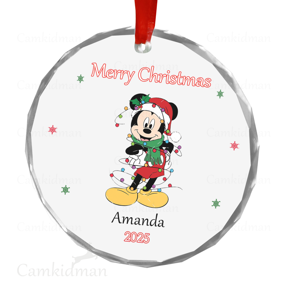 Personalized Name Disney Mickey Minnie Donald Holiday Party Ceramic Ornament Glass Ornament 2025  Glass Decoration