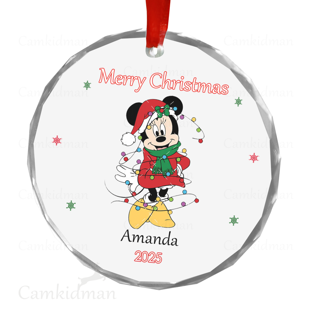 Personalized Name Disney Characters Very Merry Christmas Ceramic Ornament Glass Ornament 2025  Glass Holiday Gift
