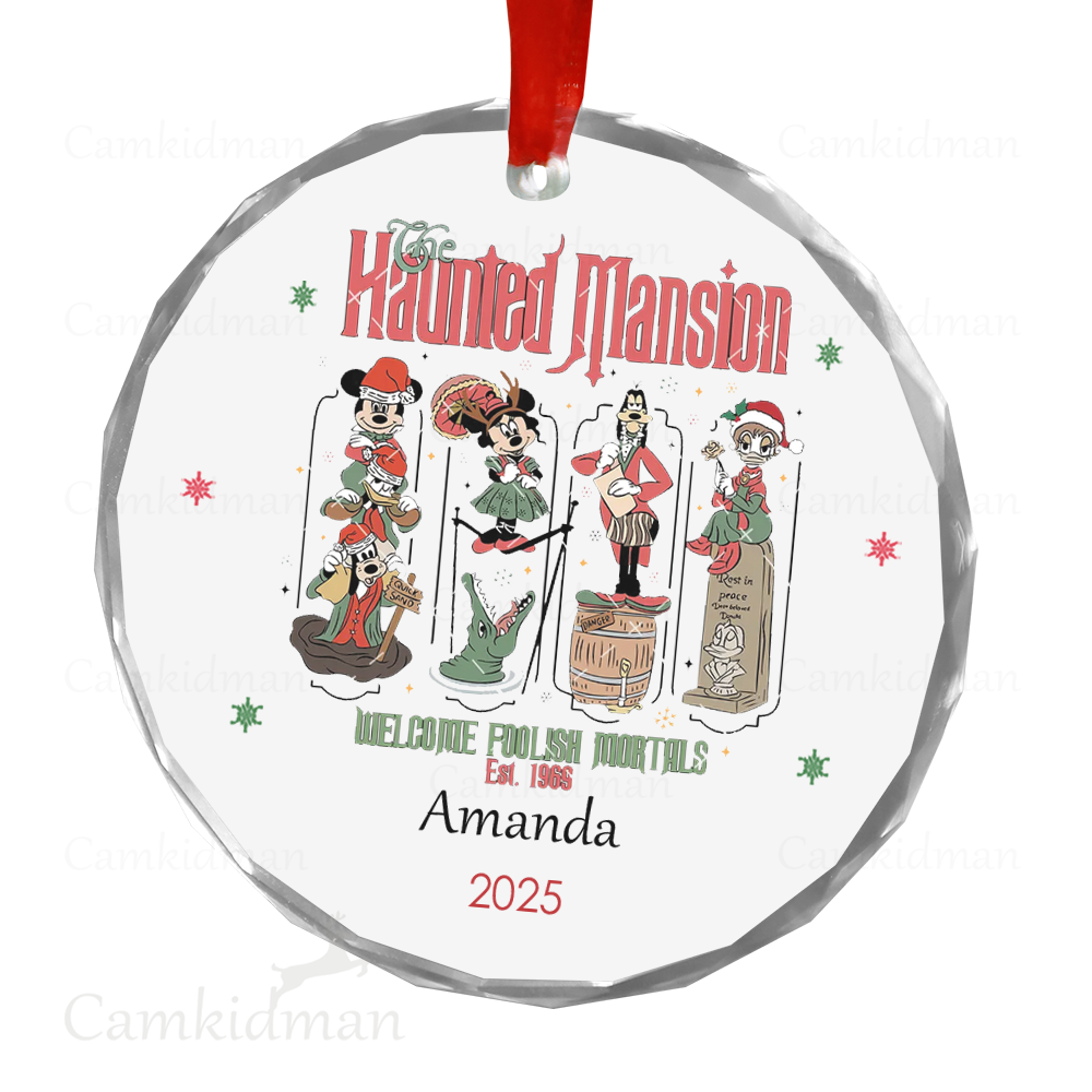 Personalized Name Disney Mickey & Minnie Holiday Scene Ceramic Ornament Glass Ornament 2025  Glass Keepsake 2025