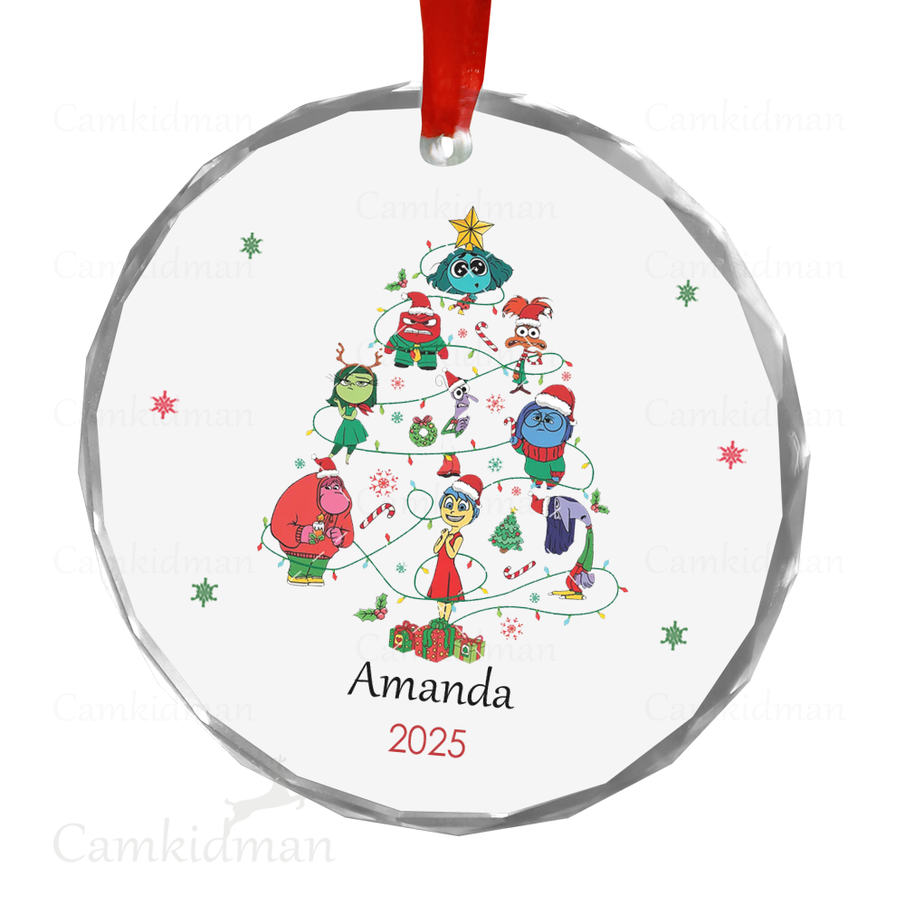 Personalized Name Disney Mickey & Friends Wonderful Time 2025 Glass Round Christmas Ornament