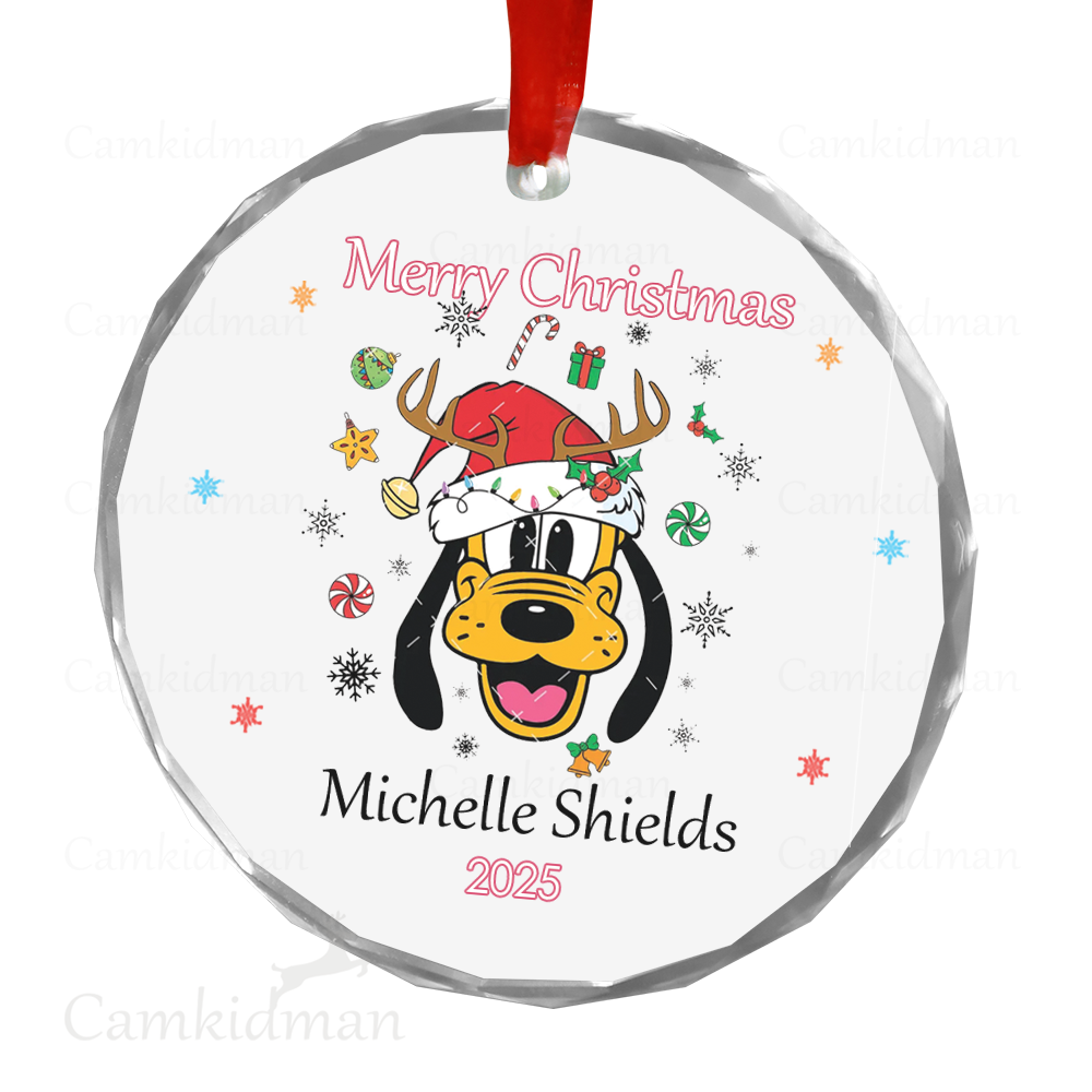 Personalized Name Christmas Dog with Antlers Ceramic Ornament Glass Ornament 2025 Holiday Cartoon Glass Keepsake
