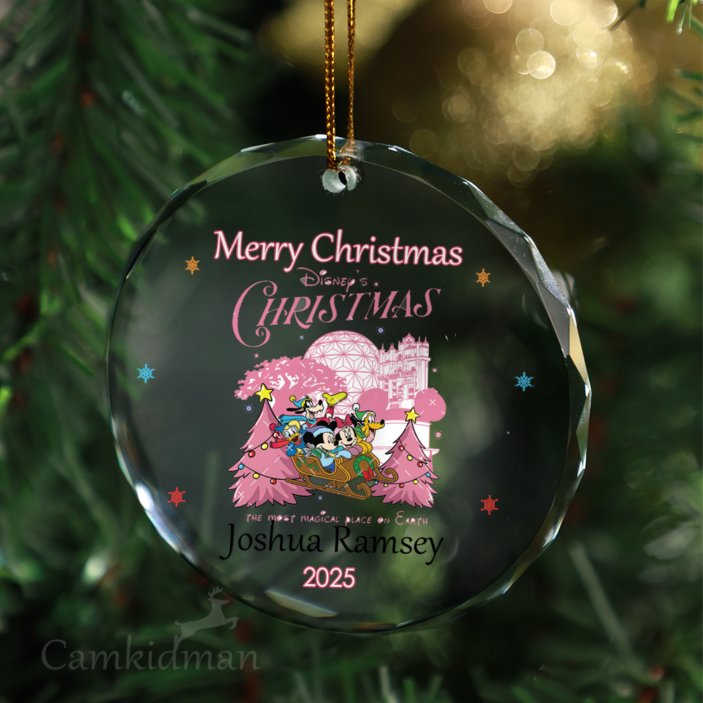 Disney pink Glass Christmas Ornament 2025 Personalized Name Tree Gifts 