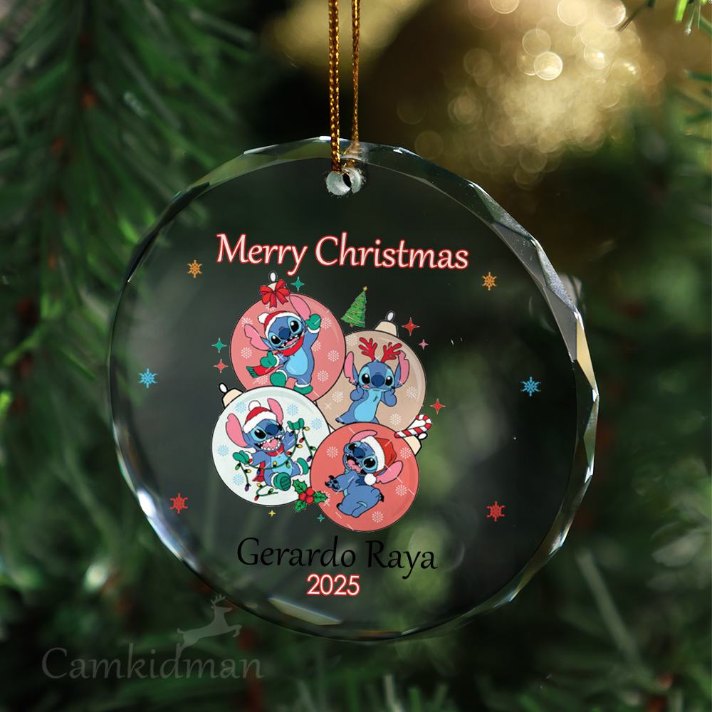 Disney Characters Baubles Personalized Name 2025 Glass Ornament 