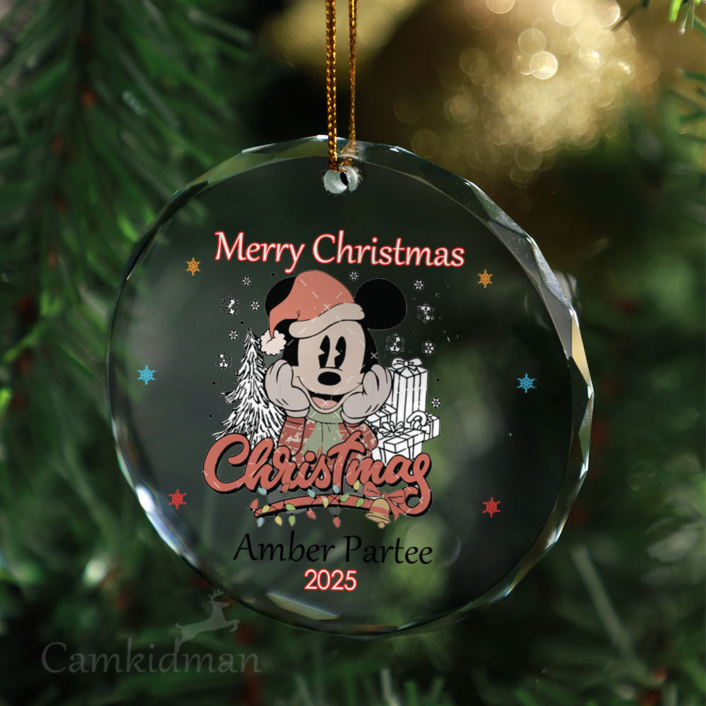 Mickey Classic Personalized Name 2025 Christmas Glass Ornament 