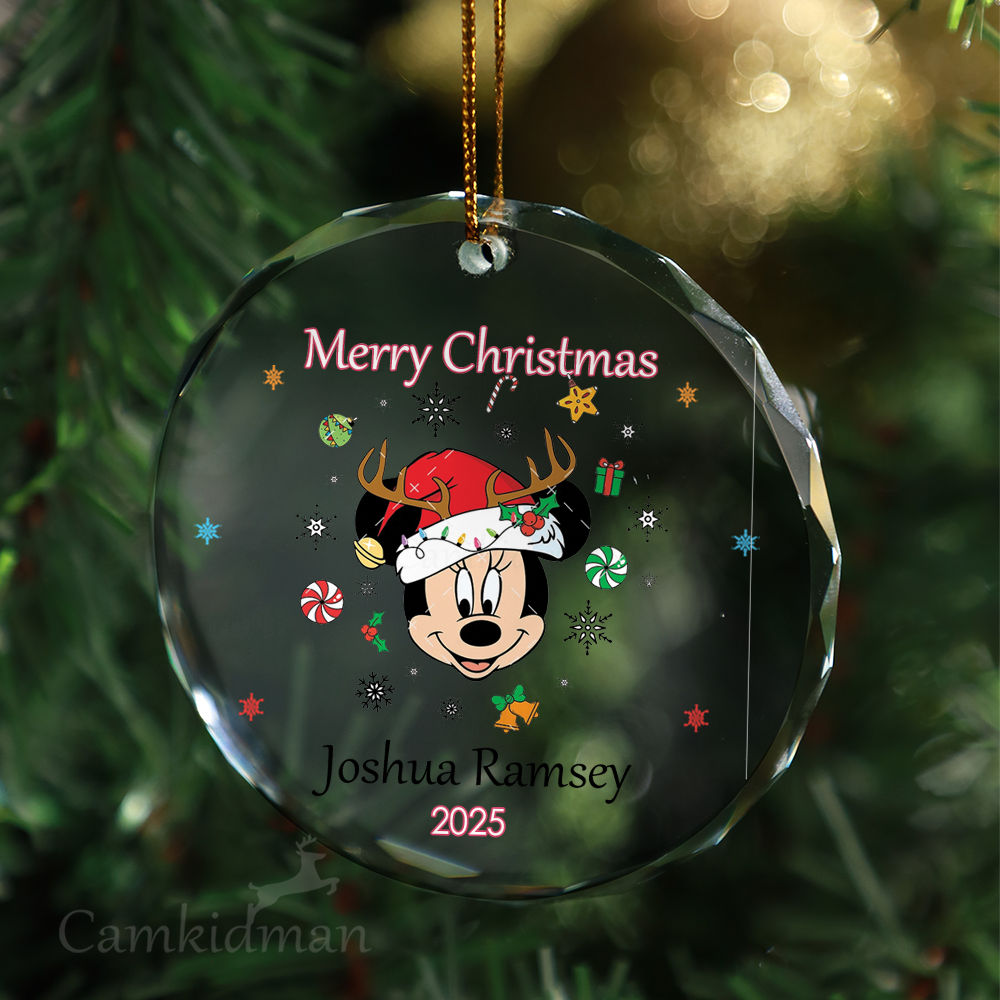 Minnie Santa Personalized Name 2025 Glass Ornament 