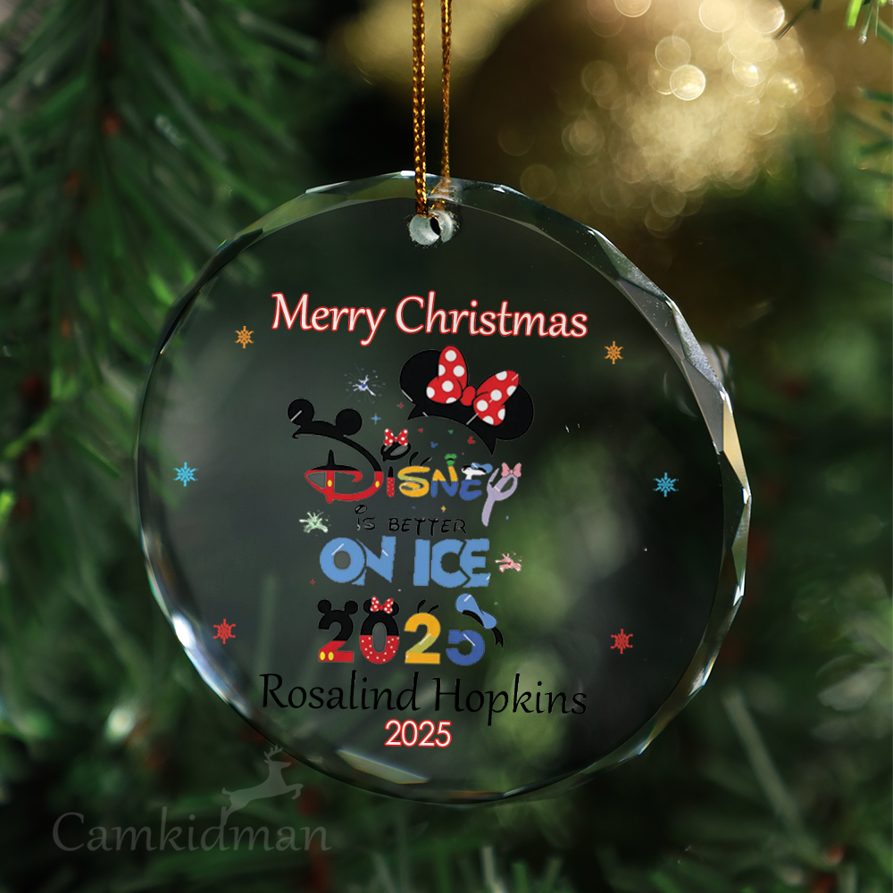 Holiday Disney Style Ice Show Round Stocking Stuffer 2025 Glass Christmas Ornament