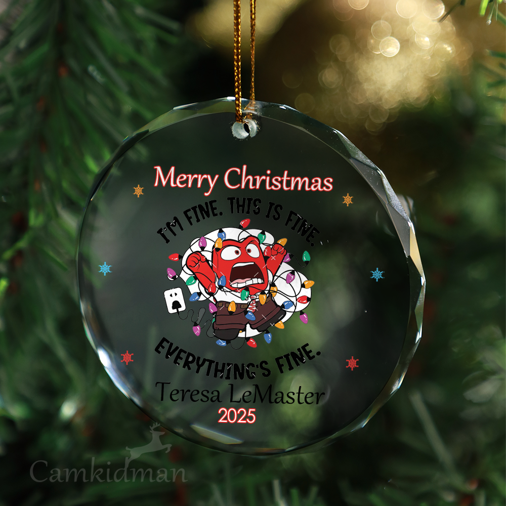 Everything Is Fine Red Deadpool Personalized Name 2025 Glass Ornament tree