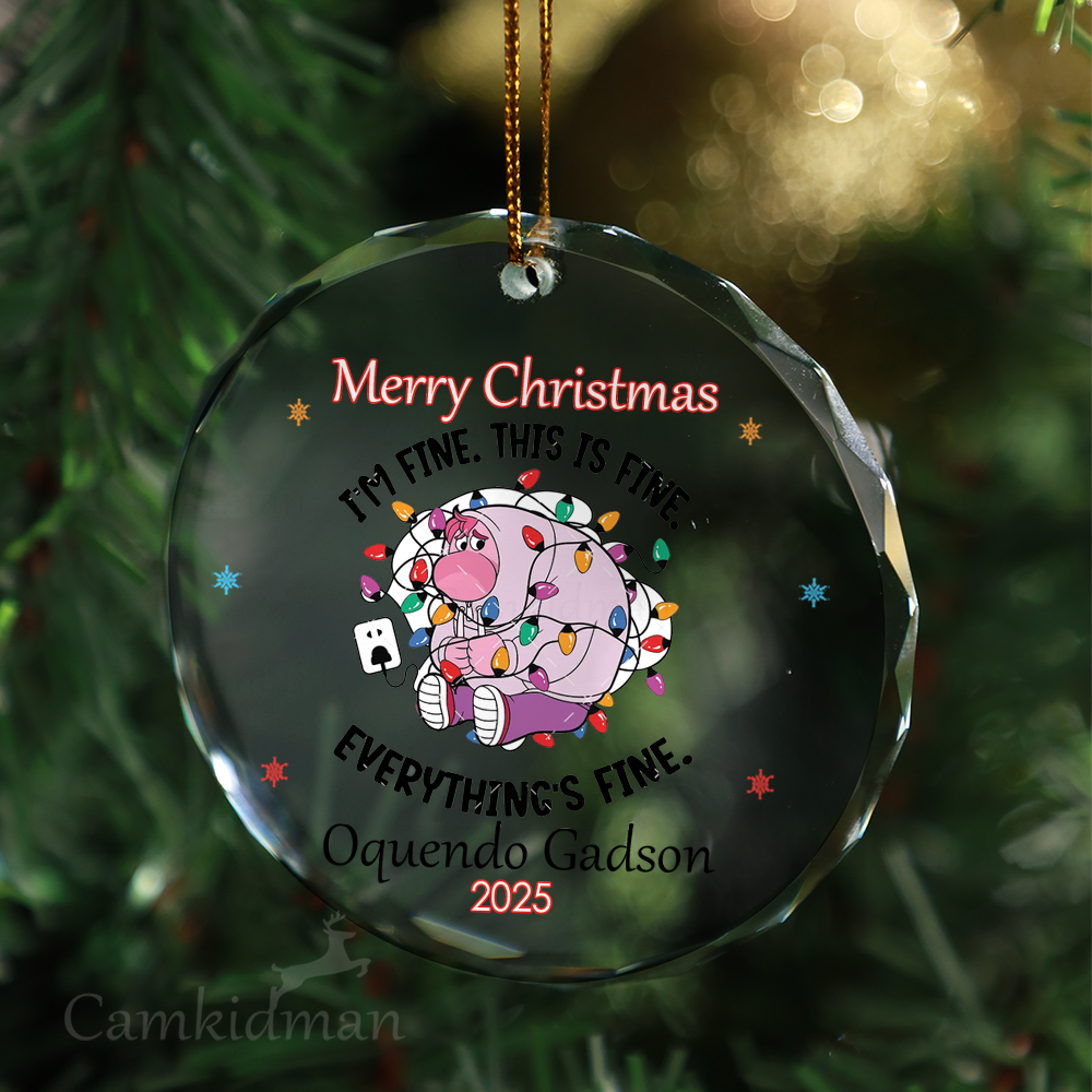 Everything Is Fine Pink Stitch Personalized Name 2025 Glass Ornament tree