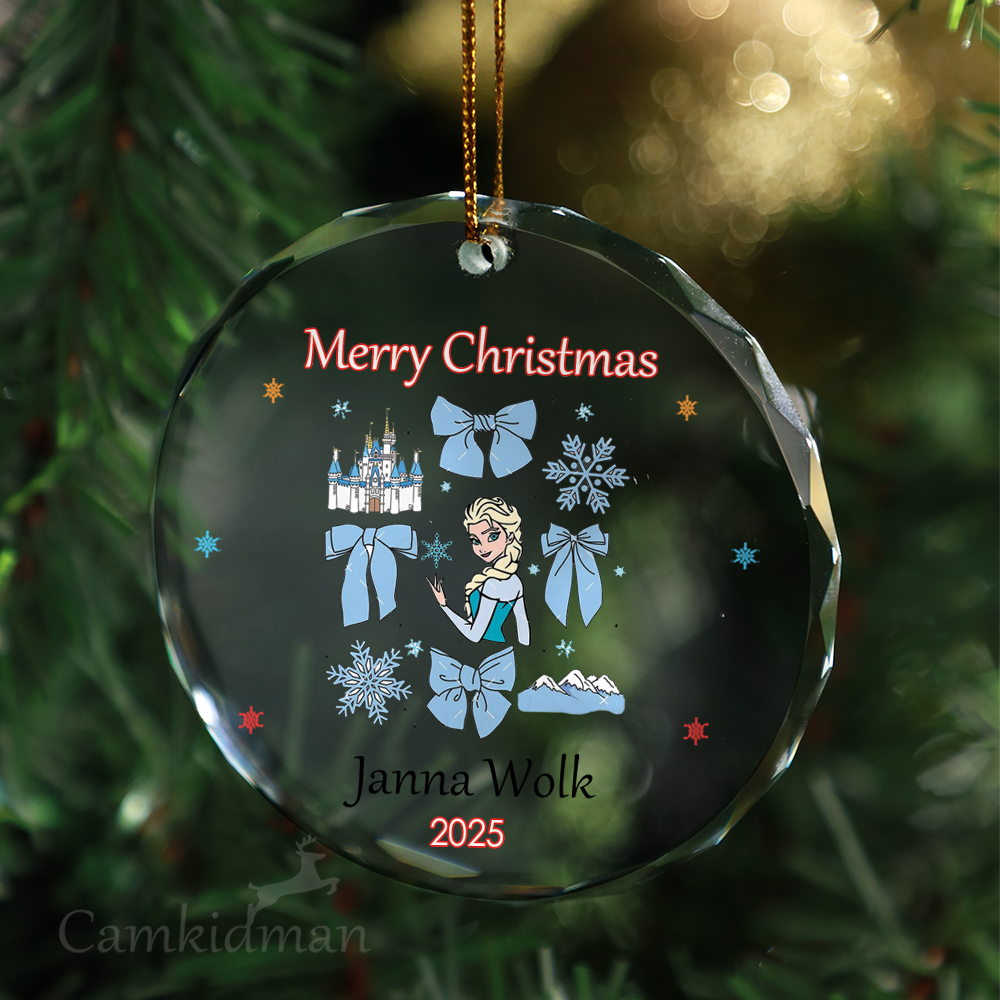 Frozen Elsa Anna Personalized Name 2025 Glass Ornament gifts kids