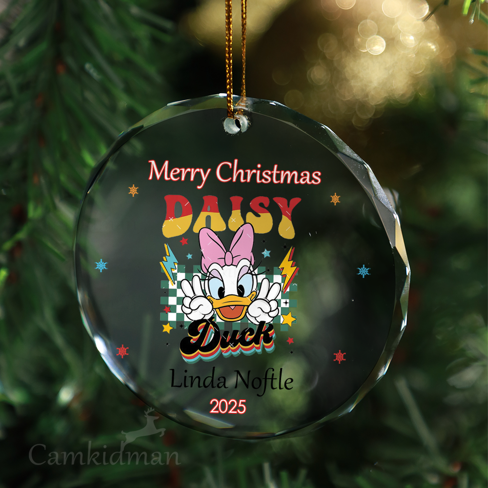 Daisy Duck Personalized Name 2025 Christmas Glass Ornament gifts