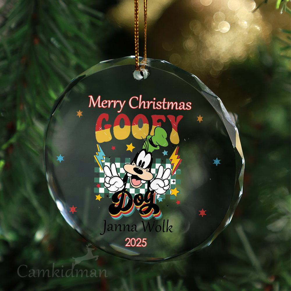 Goofy Personalized Name 2025 Christmas Glass Ornament gifts family