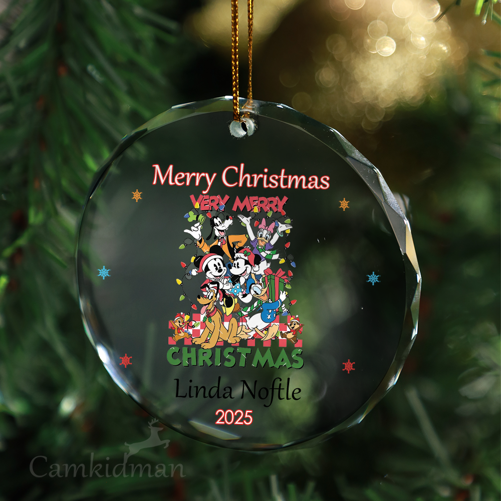Disney Characters Glass Christmas Ornament 2025 Personalized Name Tree gifts family