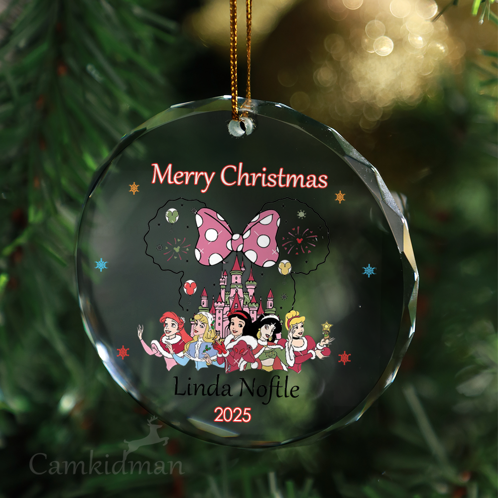 Disney Character Group Bow Personalized Name 2025 Glass Ornament tree