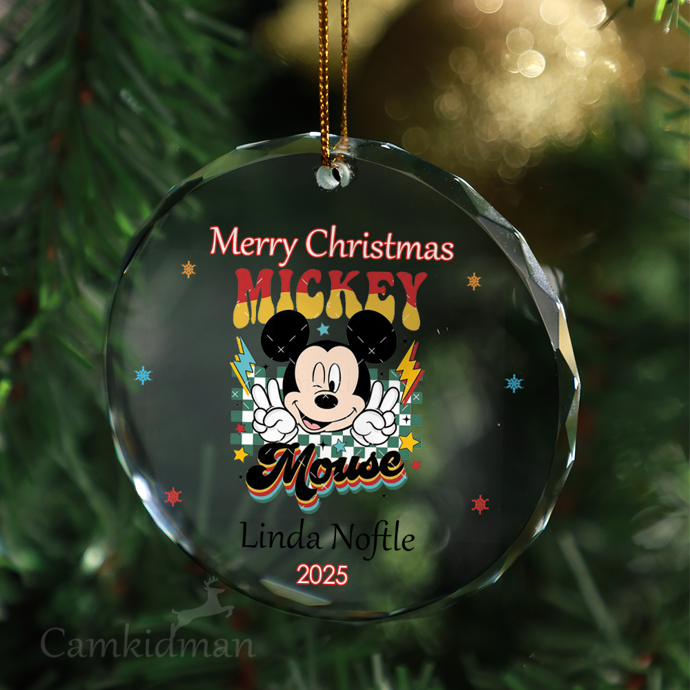 Mickey Mouse Personalized Name 2025 Christmas Glass Ornament gifts
