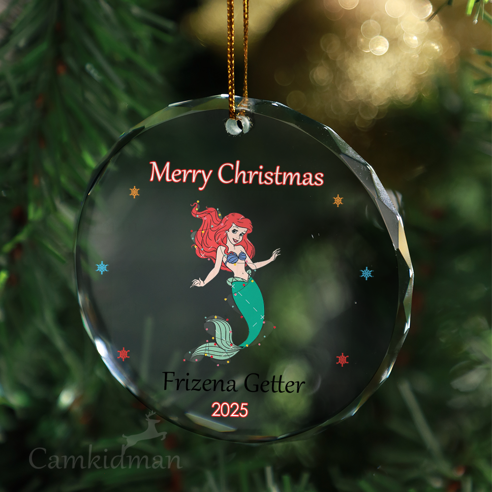 Little Mermaid Ariel Personalized Name 2025 Glass Ornament tree