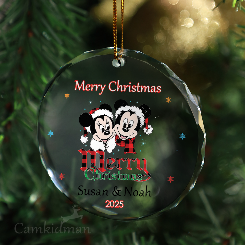 Mickey Minnie Couple Personalized Name 2025 Glass Ornament gifts