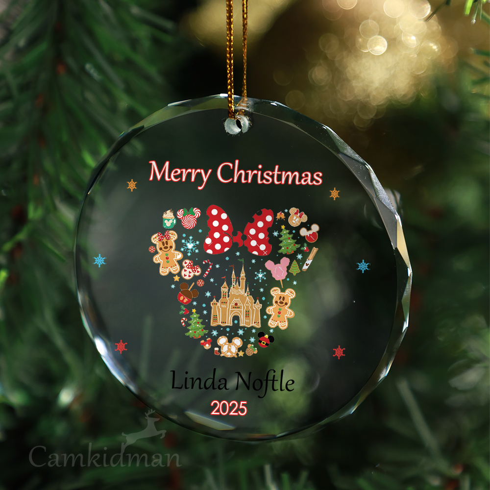 Minnie Red Polka Dot Bow Personalized Name 2025 Glass Ornament gifts