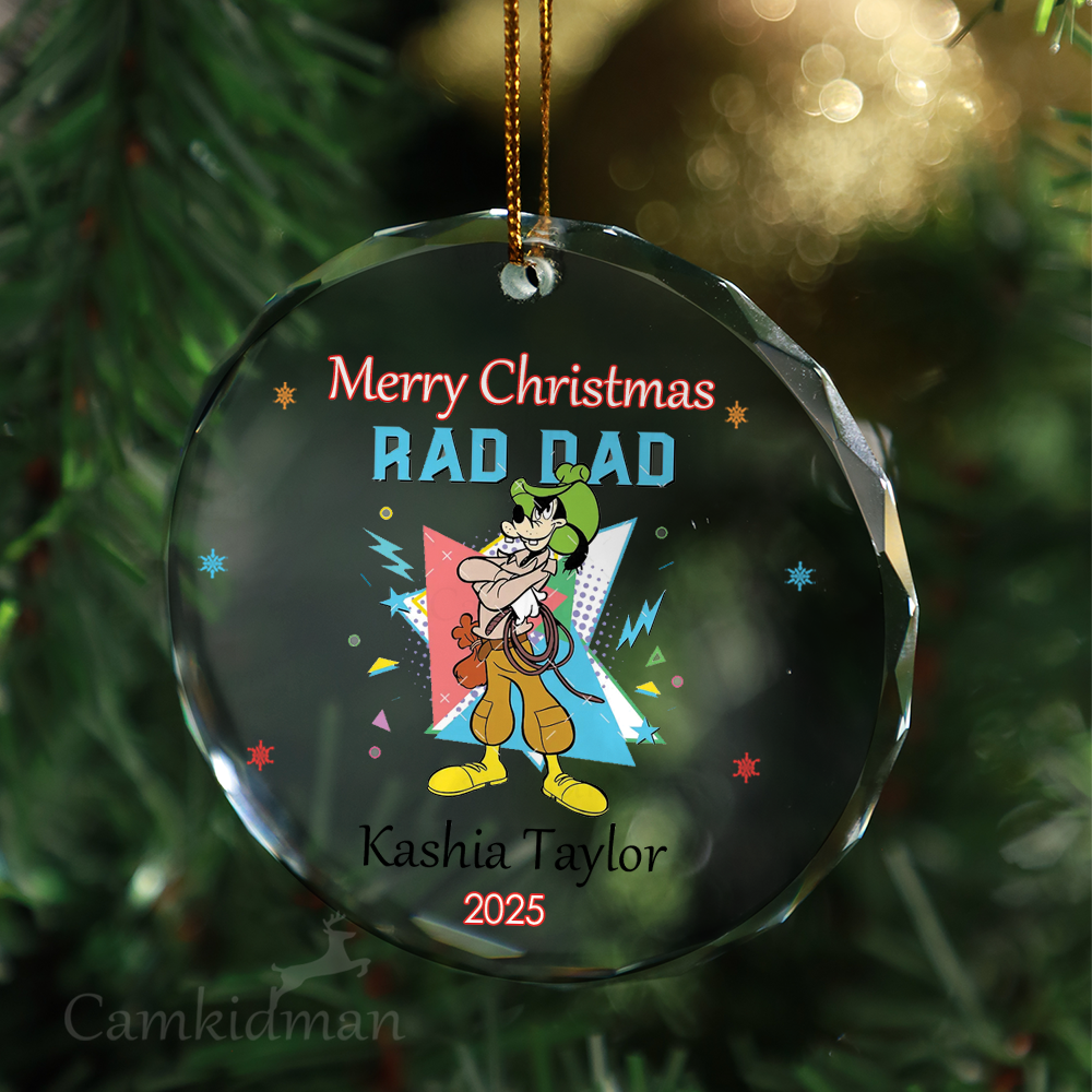 Goofy Rad Dad Personalized Name 2025 Glass Ornament gifts