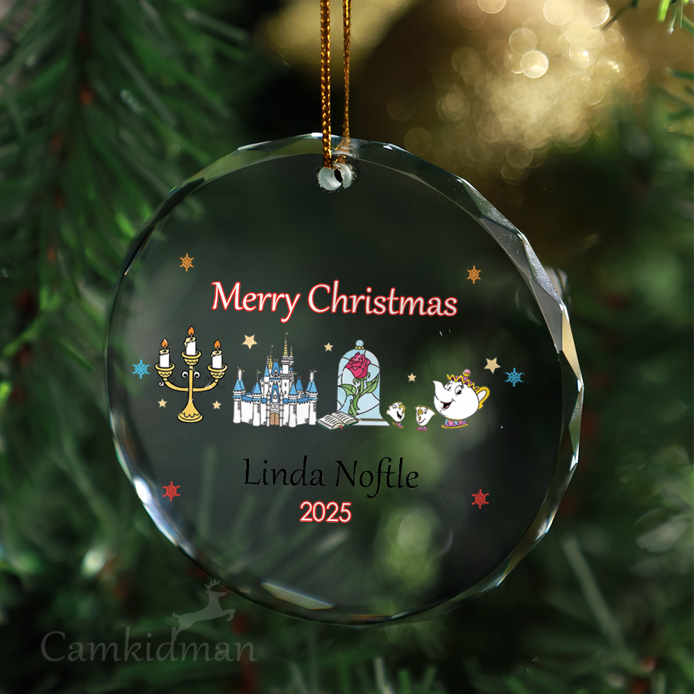 Disney Castle Personalized Name 2025 Christmas Glass Ornament gifts family