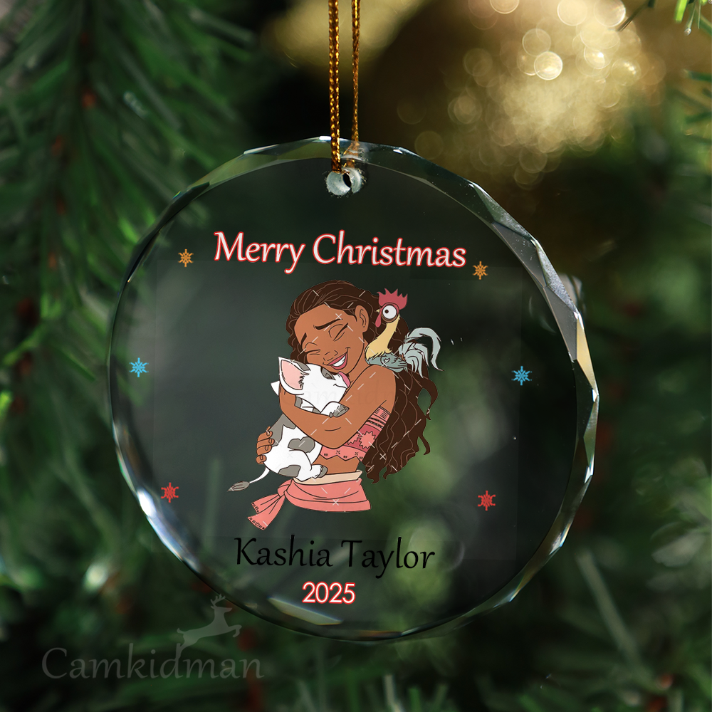 Disney Princess Personalized Name 2025 Christmas Glass Ornament tree