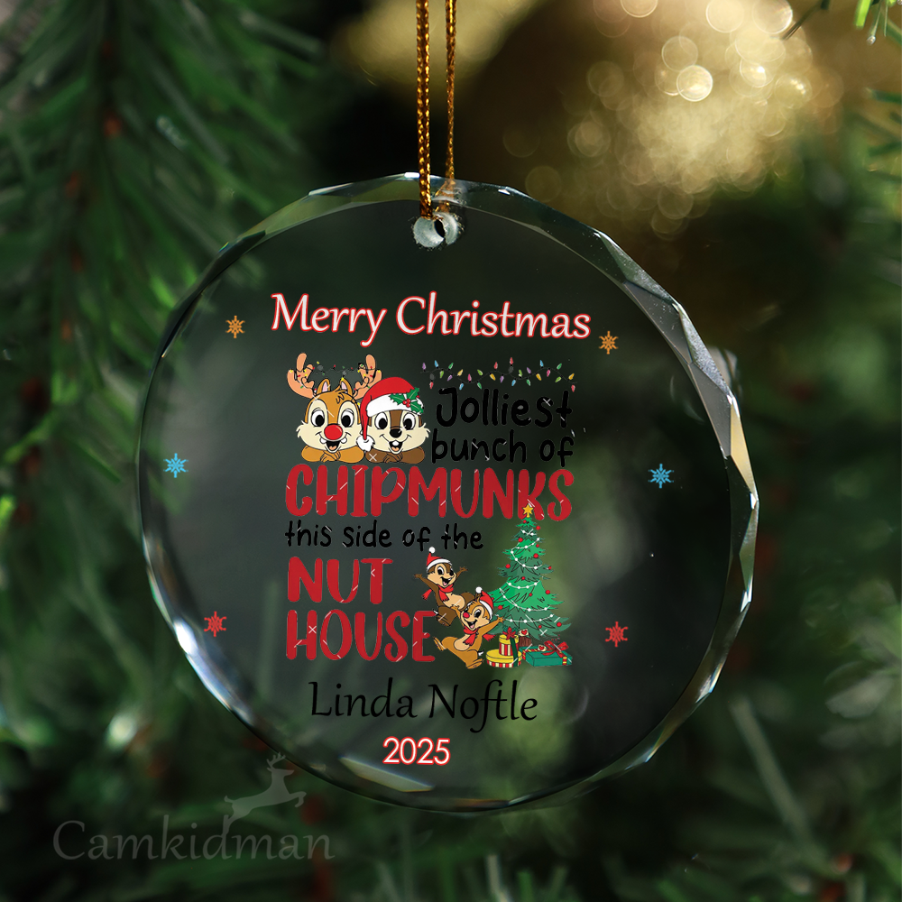Chipmunks Nut House Personalized Name 2025 Glass Ornament gifts