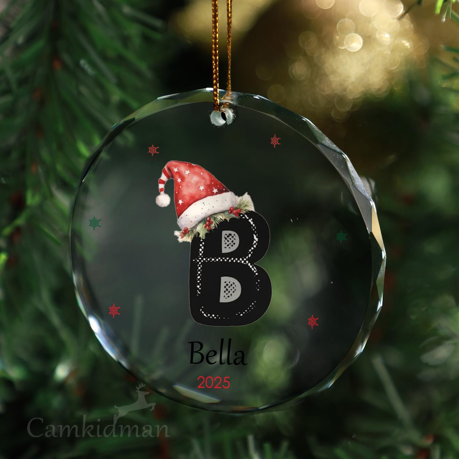 Letter B Santa Hat Personalized Name 2025 Glass Ornament gifts family