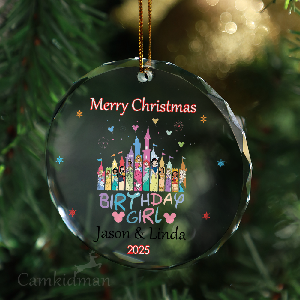 Disney Birthday Girl Castle Personalized Name 2025 Glass Ornament gifts kids