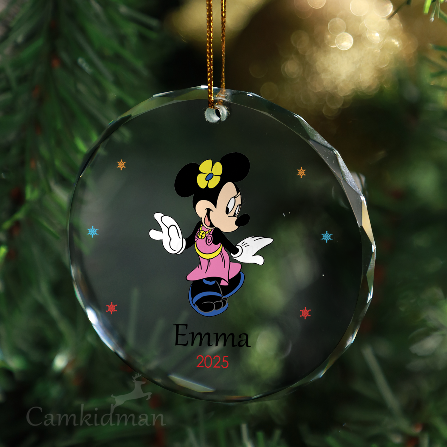 Minnie Pink Dress Personalized Name 2025 Glass Ornament gifts