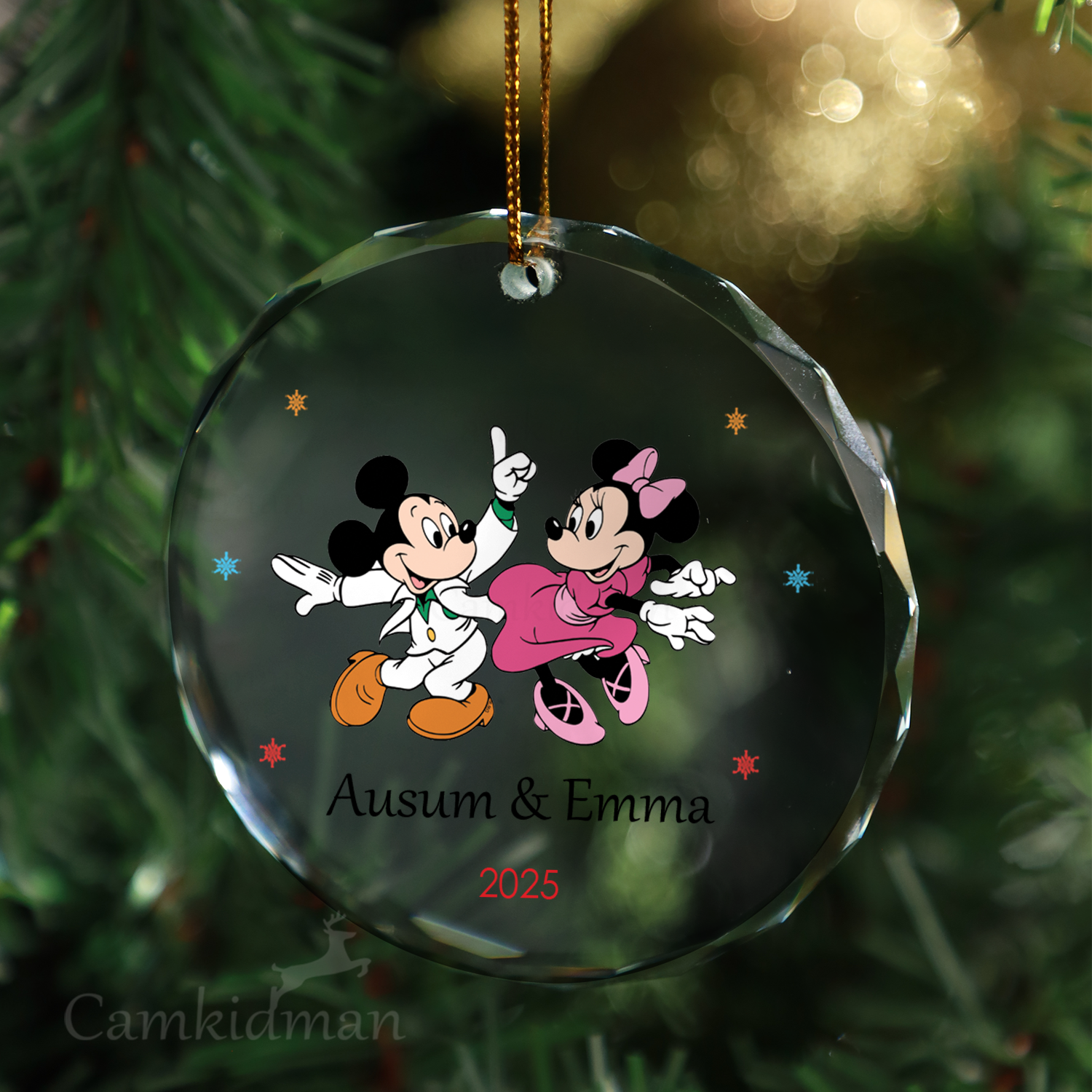 Mickey Minnie Couple Hug Personalized Name 2025 Glass Ornament gifts family