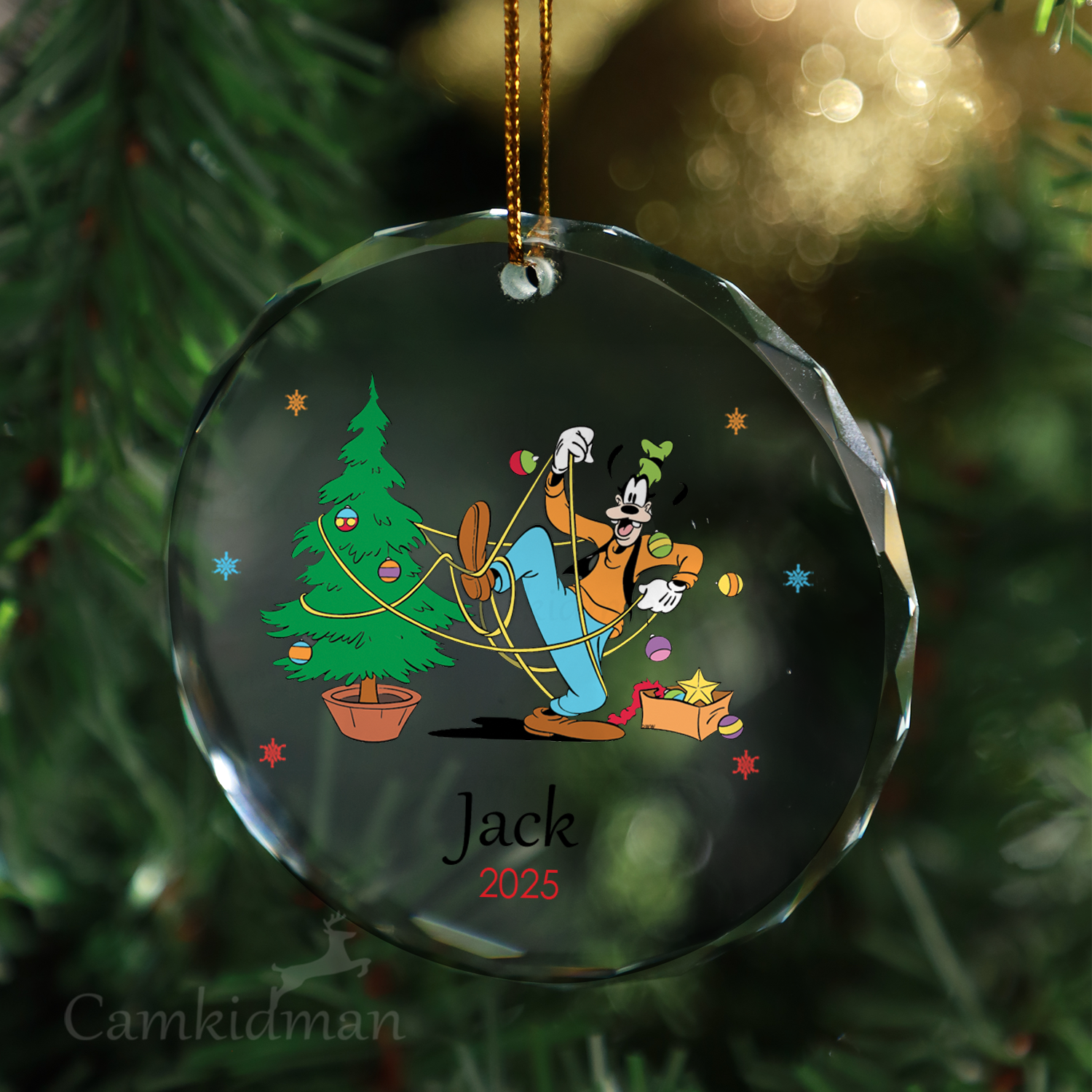 Goofy With Glass Christmas Ornament 2025 Personalized Name Tree gifts kids