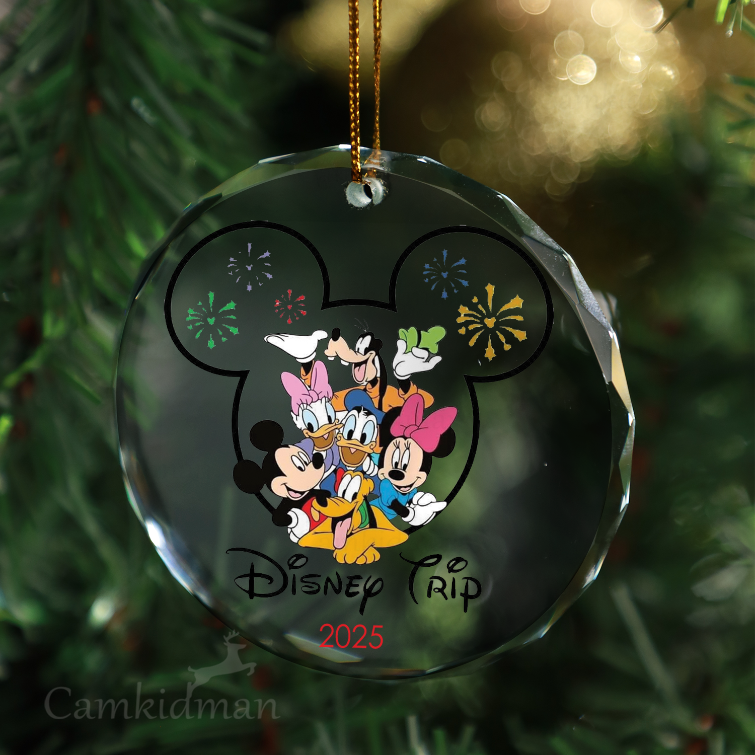 Disney Trip Mickey Minnie Personalized Name 2025 Glass Ornament gifts family