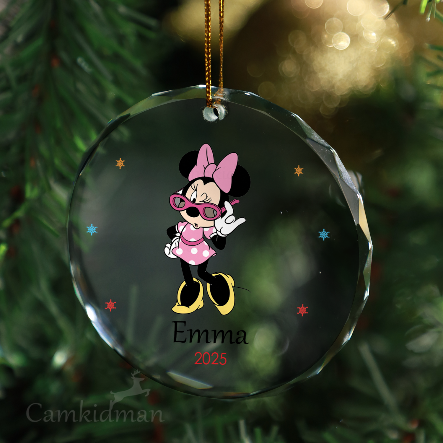 Baby Minnie Pink Bow Personalized Name 2025 Glass Ornament gifts