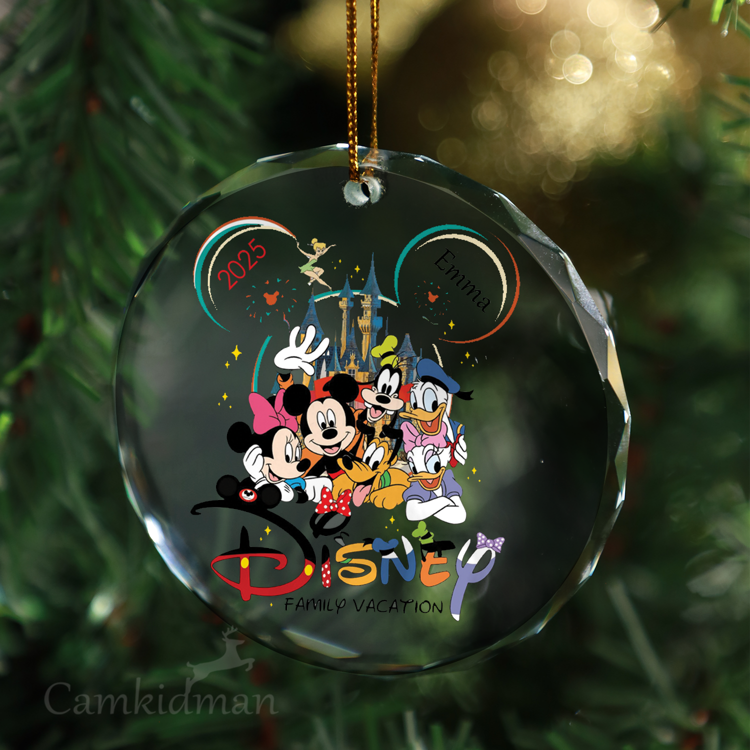 Disney Family Vacation Personalized Name 2025 Glass Ornament gifts family