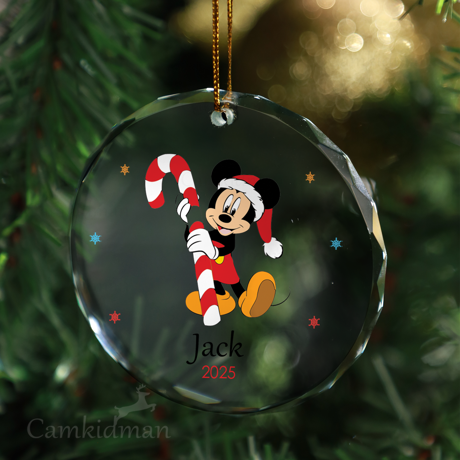 Mickey Candy Cane Personalized Name 2025 Glass Ornament gifts