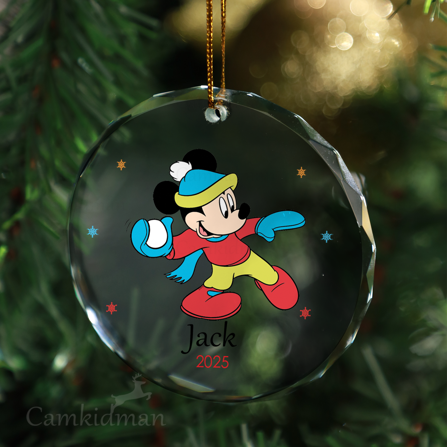 Mickey Blue Winter Outfit Personalized Name 2025 Glass Ornament gifts family
