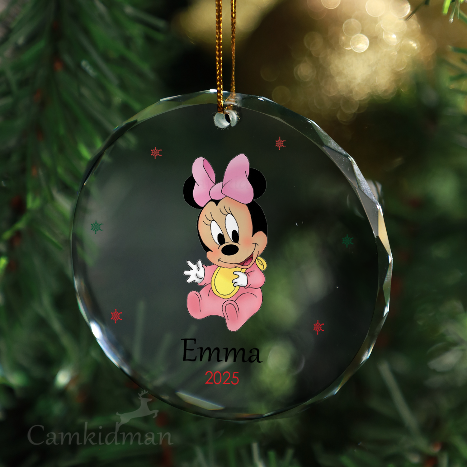 Baby Minnie Pink Bow Personalized Name 2025 Glass Ornament gifts