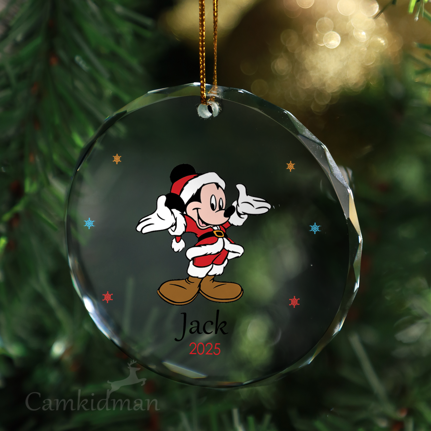 Mickey Santa Outfit Personalized Name 2025 Glass Ornament gifts family