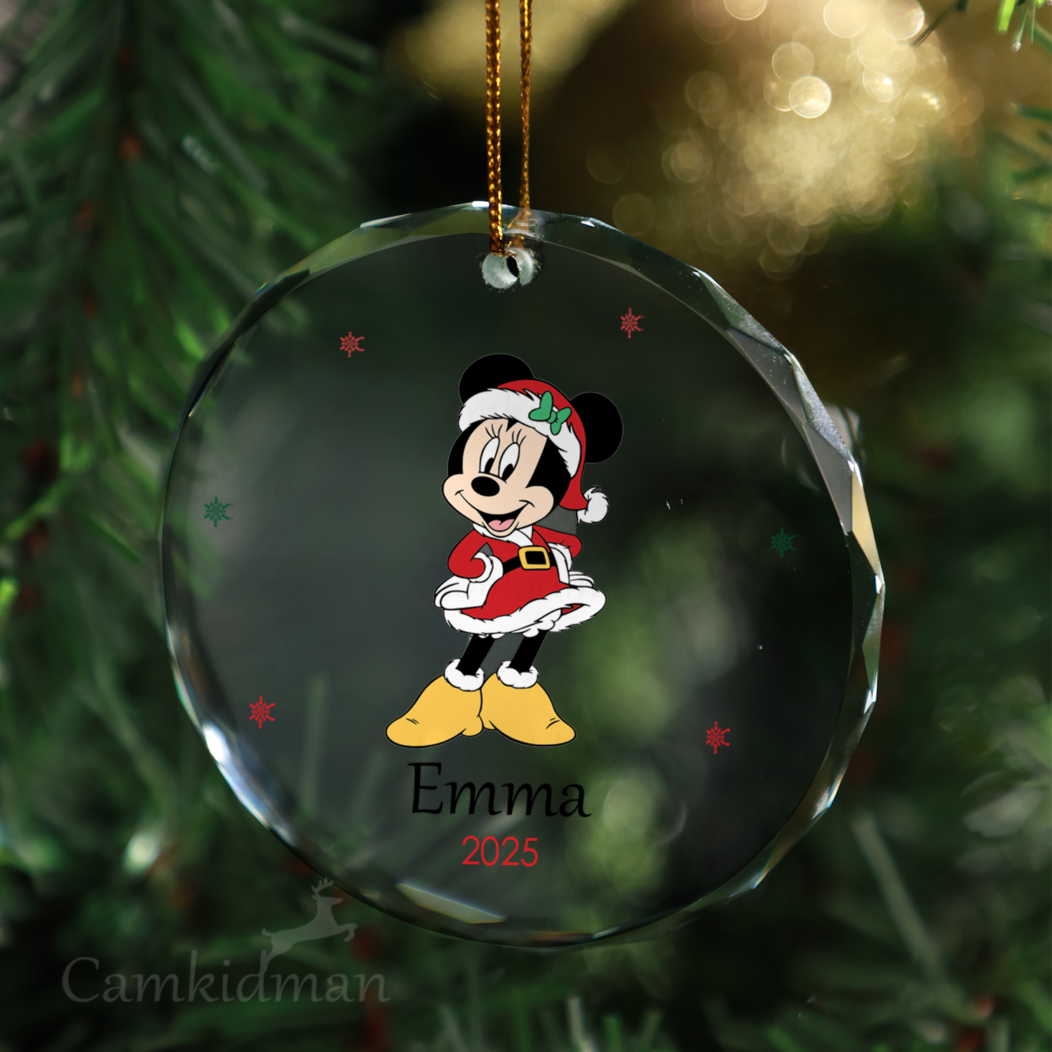 Minnie Glass Christmas Ornament 2025 Personalized Name Outfit gifts family