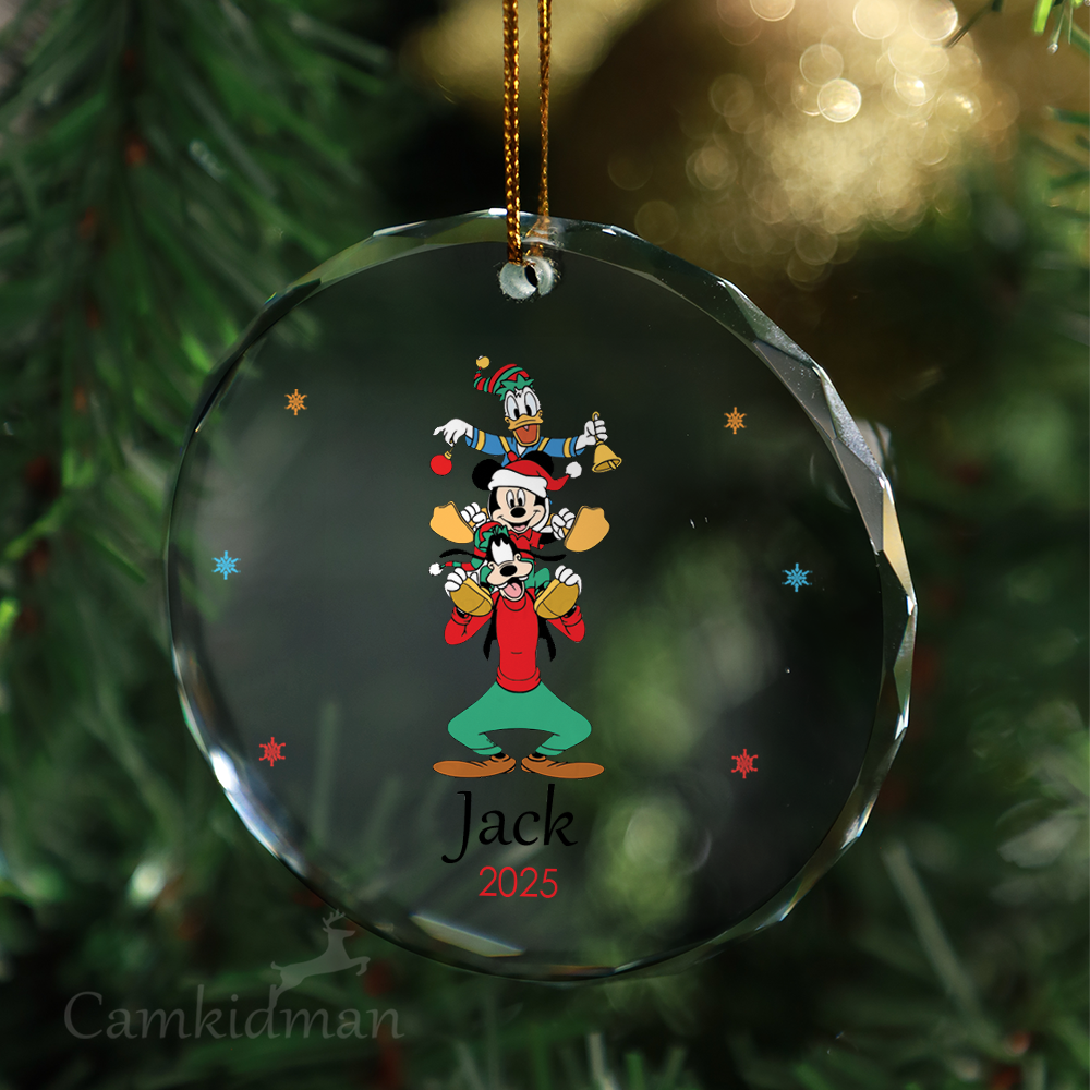 Mickey With Glass Christmas Ornament 2025 Personalized Name Lights tree