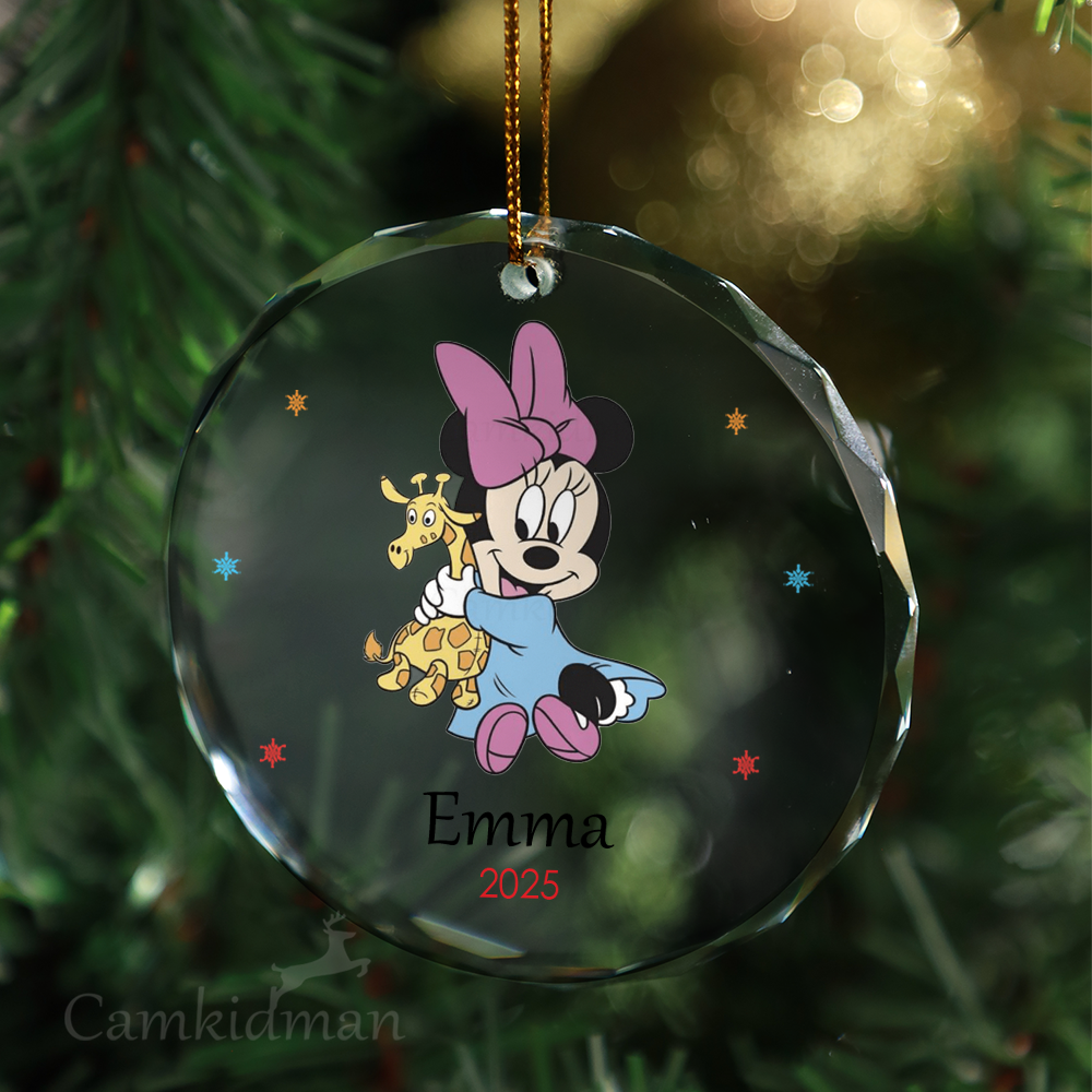 Minnie With Teddy Bear Personalized Name 2025 Glass Ornament gifts kids