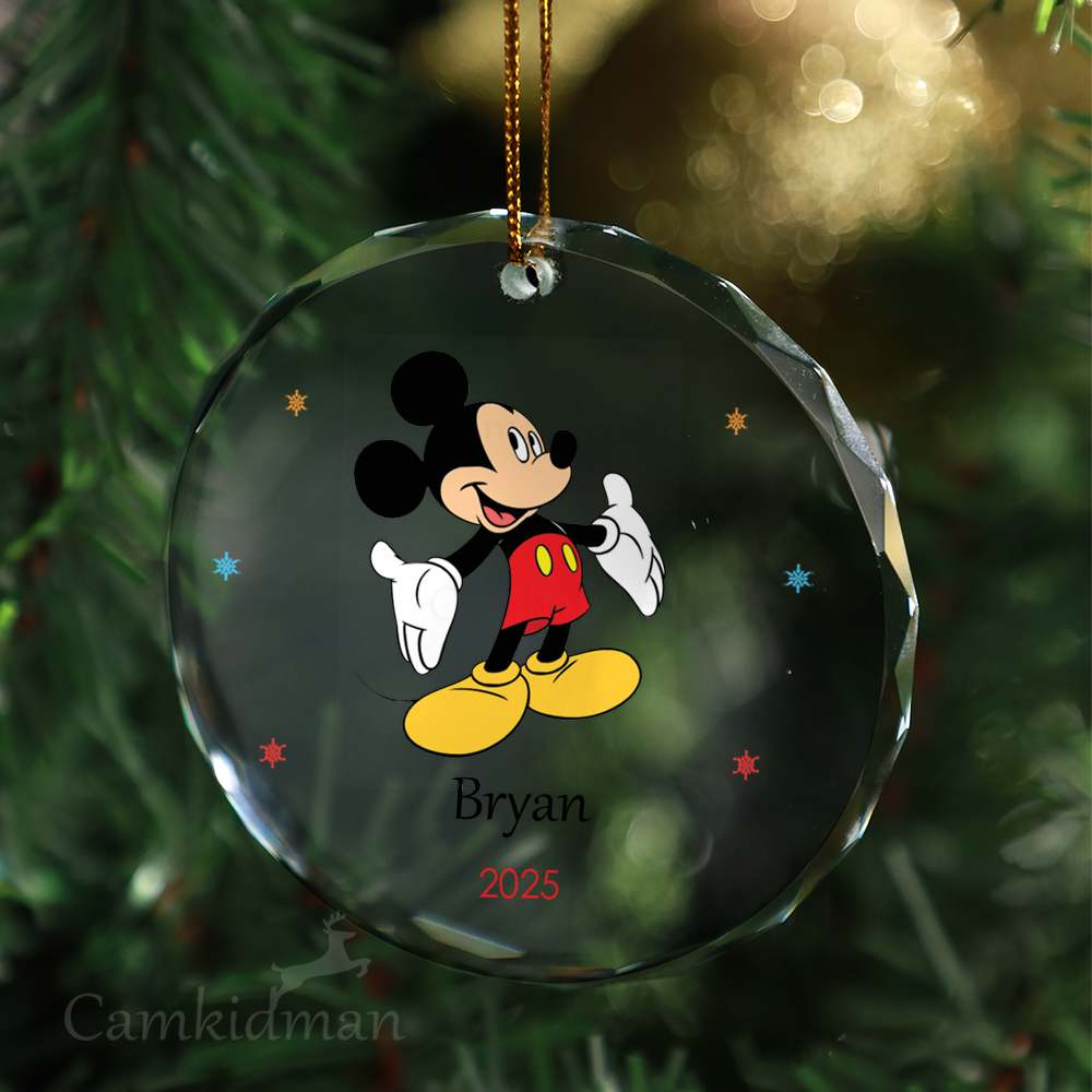 Mickey Walking Pose Personalized Name 2025 Glass Ornament gifts family