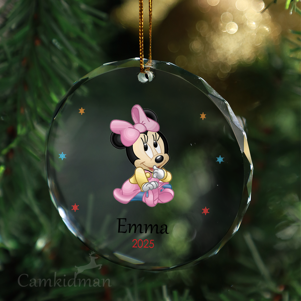 Minnie Pink Outfit Personalized Name 2025 Glass Ornament gifts family
