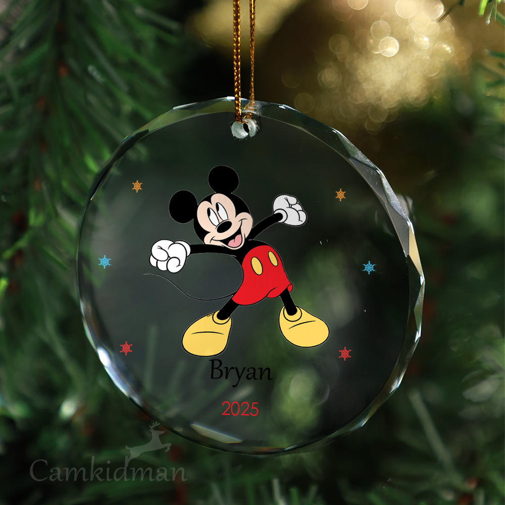 Mickey Classic Pose Personalized Name 2025 Glass Ornament gifts family