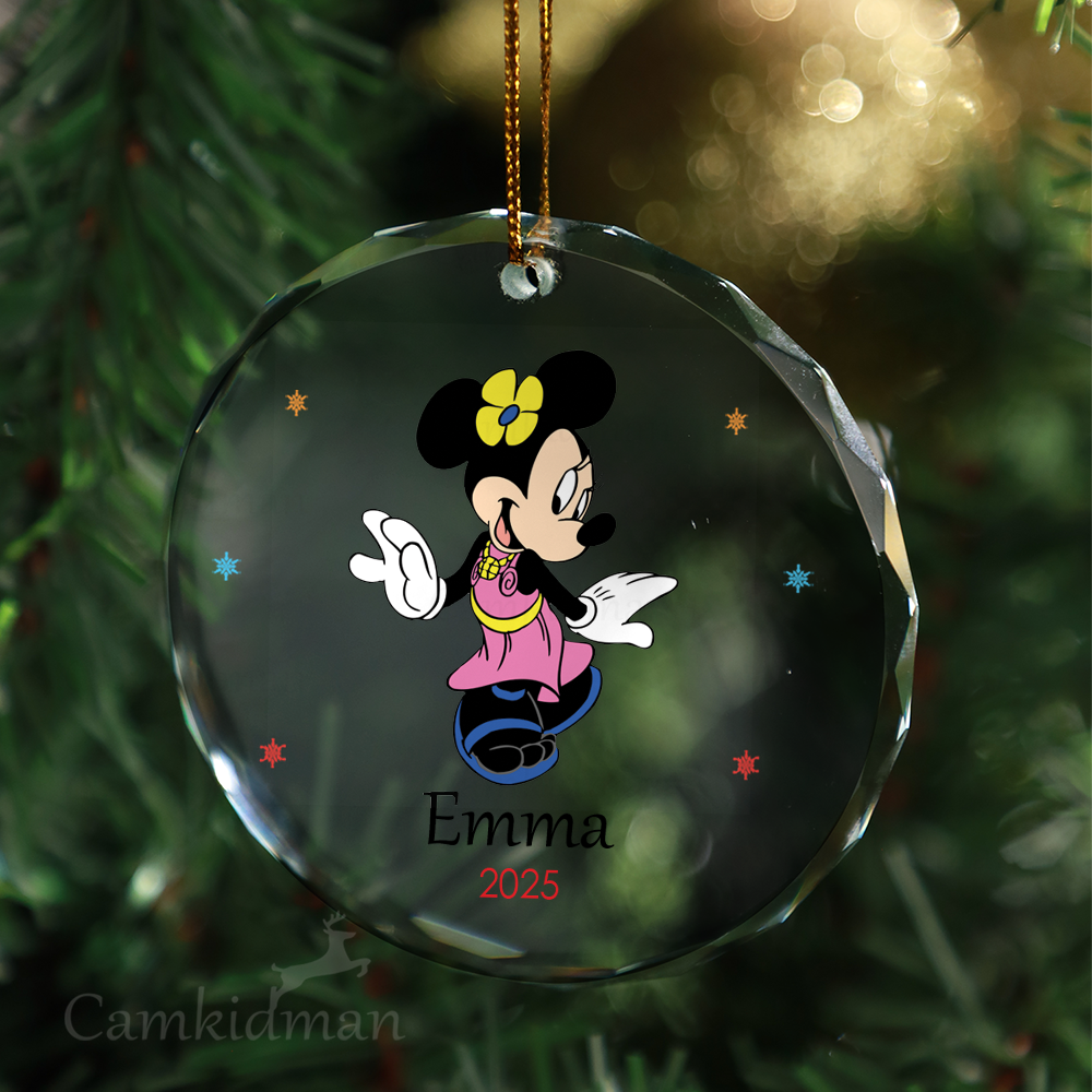 Minnie Purple Outfit Personalized Name 2025 Glass Ornament gifts