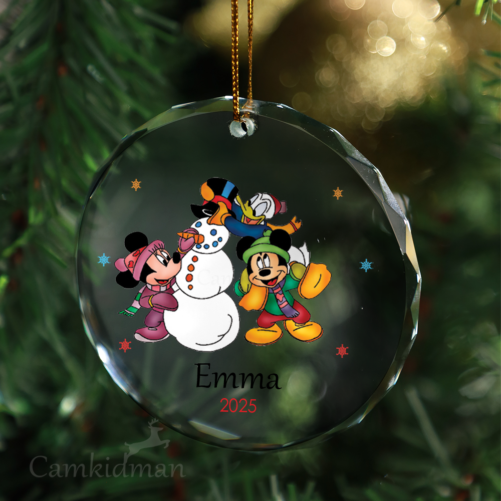 Disney Snowman Friends Personalized Name 2025 Glass Ornament tree