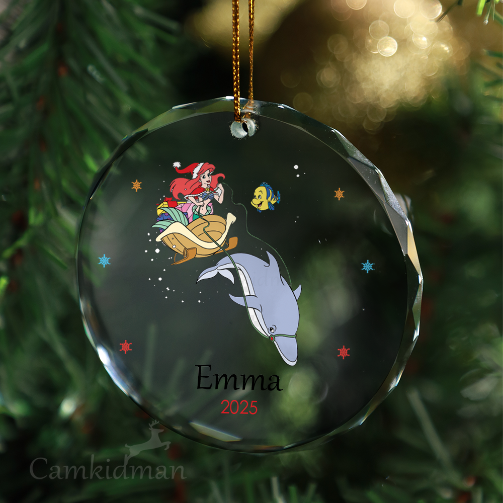Mickey Pluto Glass Christmas Ornament 2025 Personalized Name Sleigh gifts