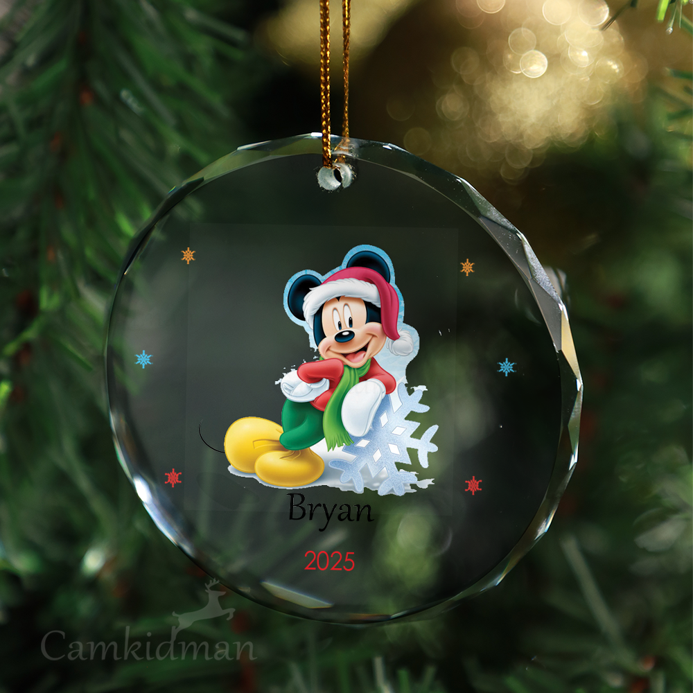Mickey Ice Skating Personalized Name 2025 Glass Ornament gifts family