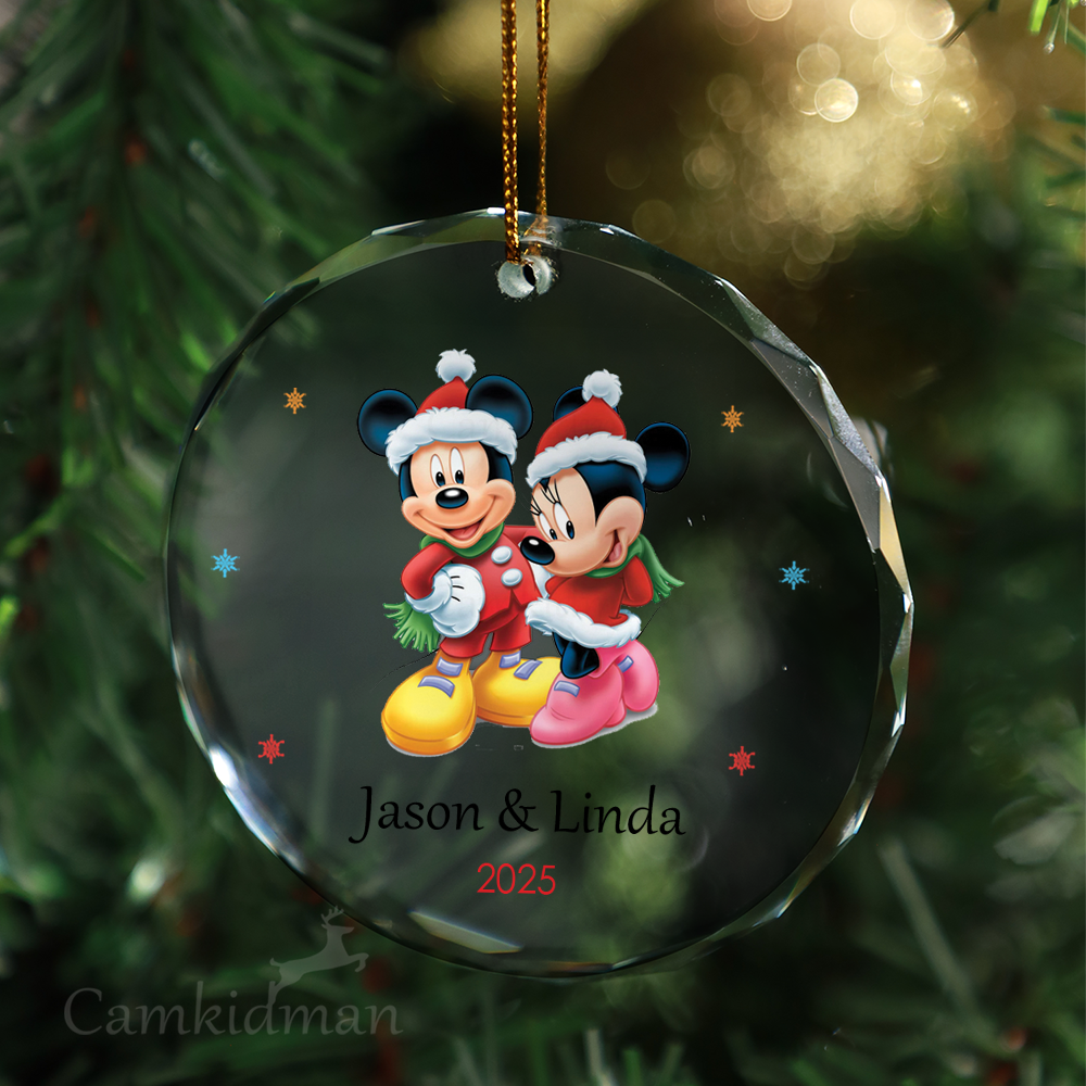 Mickey Minnie Glass Christmas Ornament 2025 Personalized Name Couple gifts kids